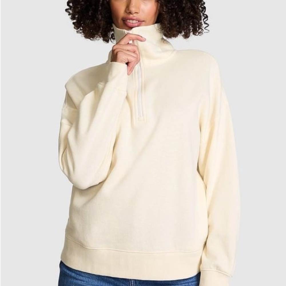 Victoria Secret XXL Cream Quarter-Zip Funnel Neck Sweater nwt